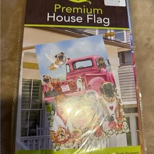 Premium House Flag with Pink Truck and Dogs